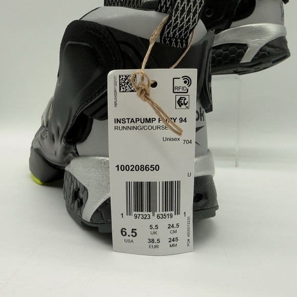 Reebok INSTAPUMP FURY 94 Running Shoes Men\'s Size 6.5 Blk/Gry/Lme‎ main image 4